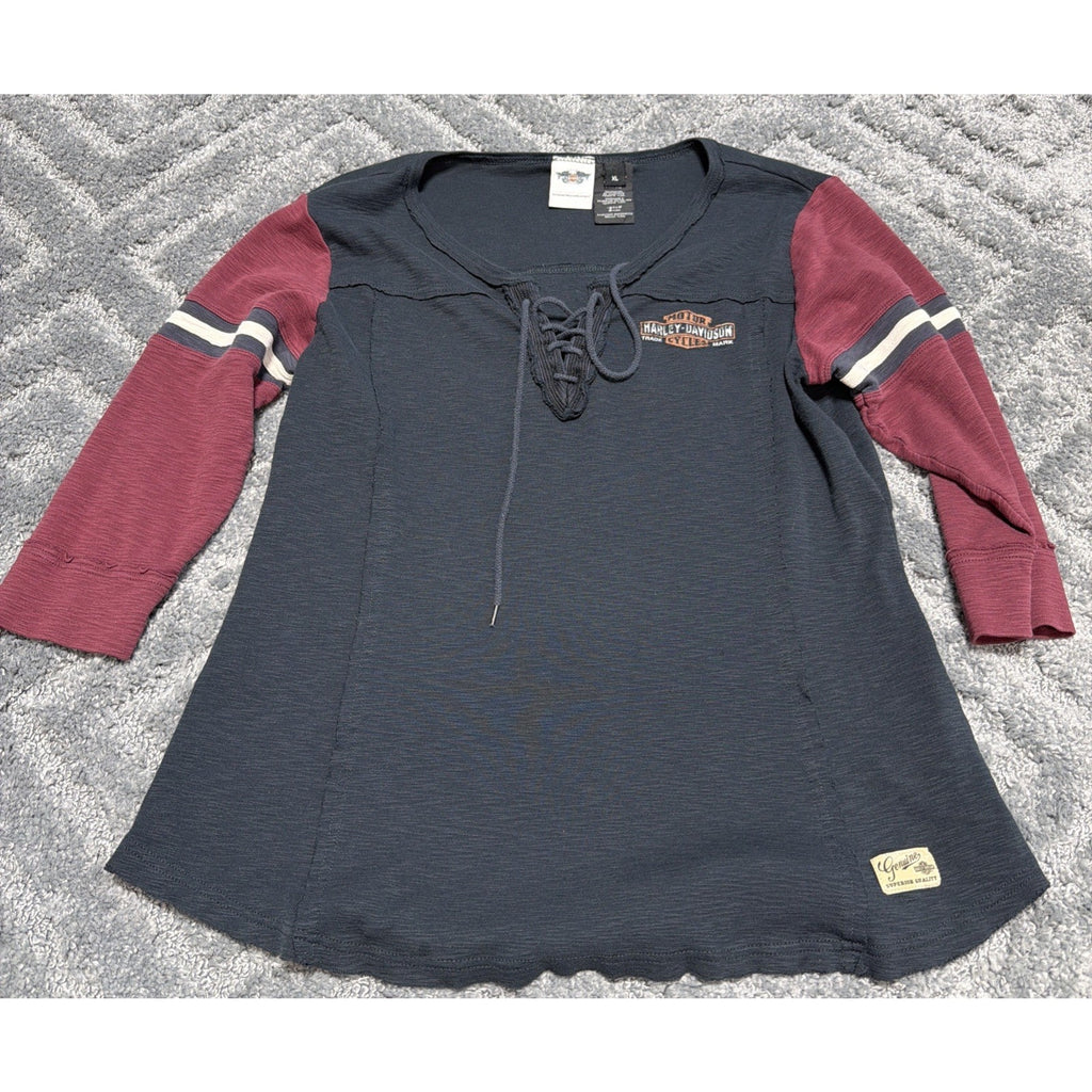 Vintage Y2K Harley Davidson Black Indie Grunge Long Sleeve Biker Shirt XL