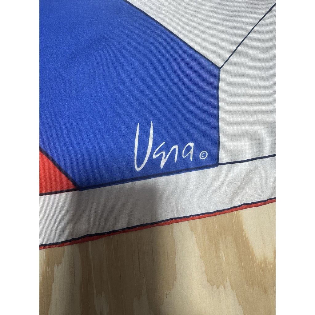 Vera Neumann Vera Op Art Silk Scarf Japan Hand Rolled Red Blue White Geometric