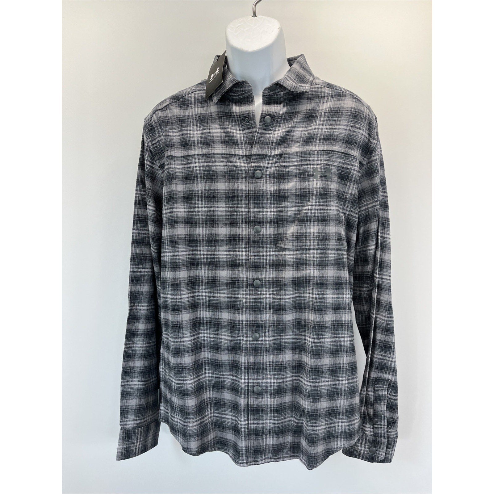 NEW Under Armour Tradesman Flex Flannel Long Sleeve Button Shirt Gray Mens Sz L