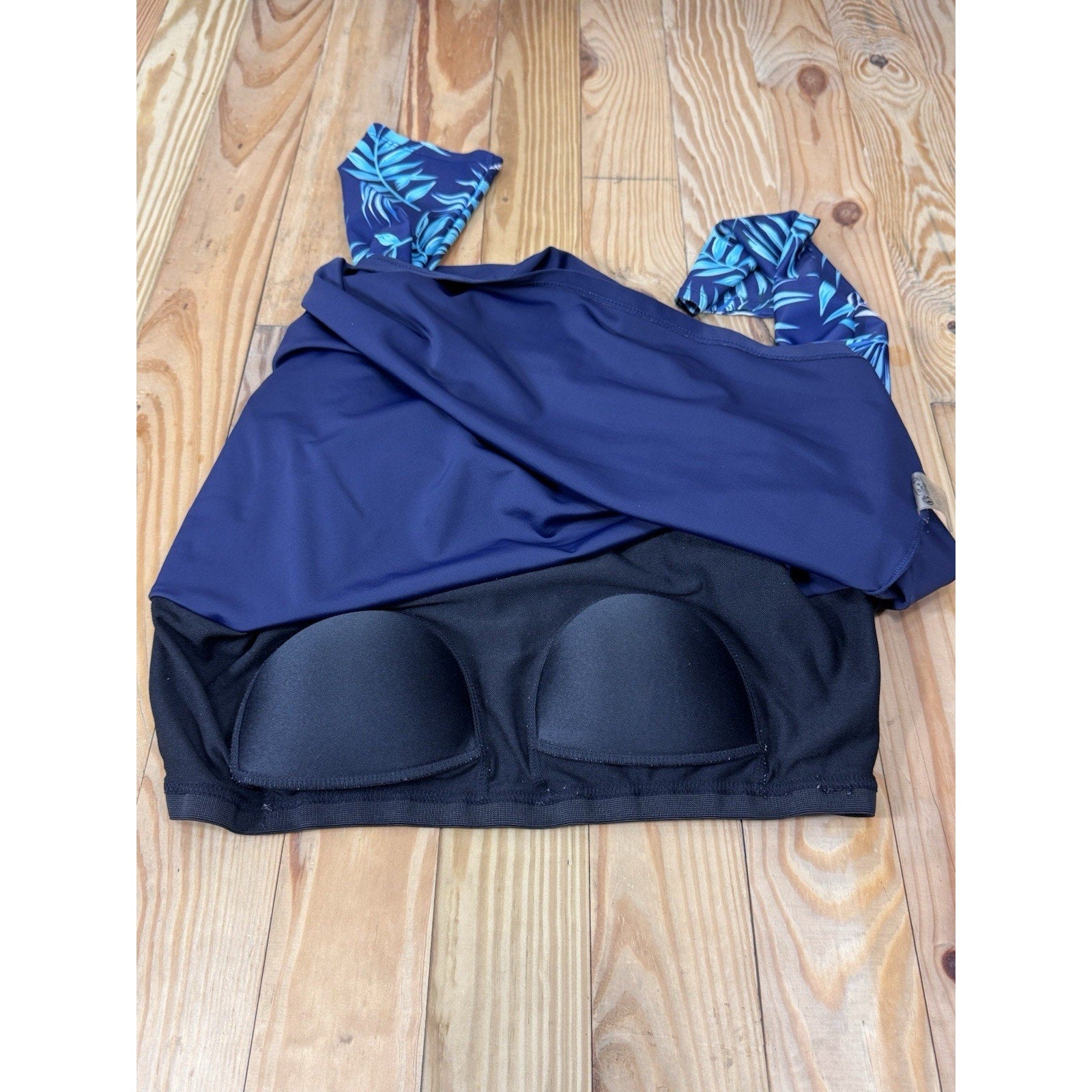 Jasambac Women's 2XL Long Sleeve Floral Tropical Full Zip Swim Top Navy Blue