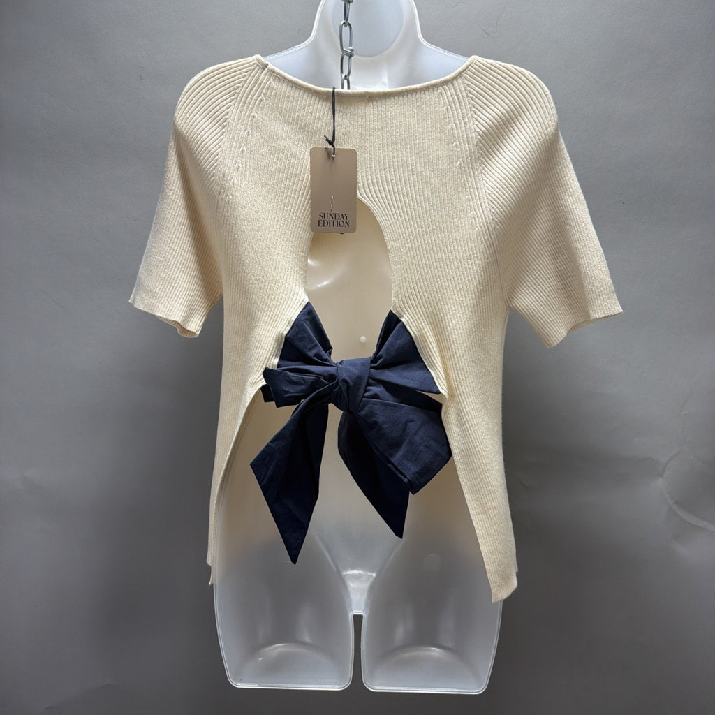 Sunday Edition Round Neck Back Tie Knit Top Pullover NWT