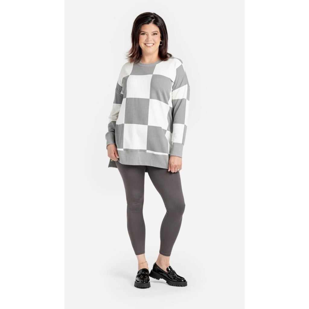 HANNAH LuLaRoe GRAY & WHITE CHECKERBOARD Size M Crewneck Sweatshirt