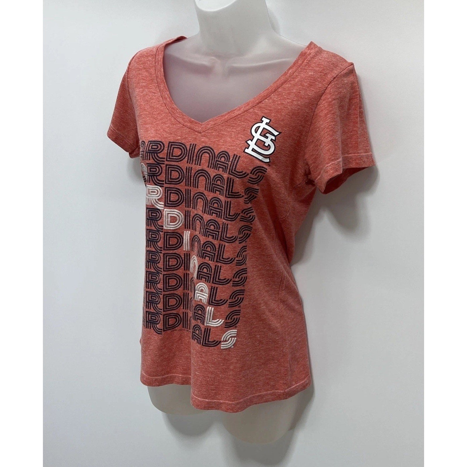 St Louis Cardinals MLB Baseball V-Neck T-Shirt S Short Sleeve Red 2014