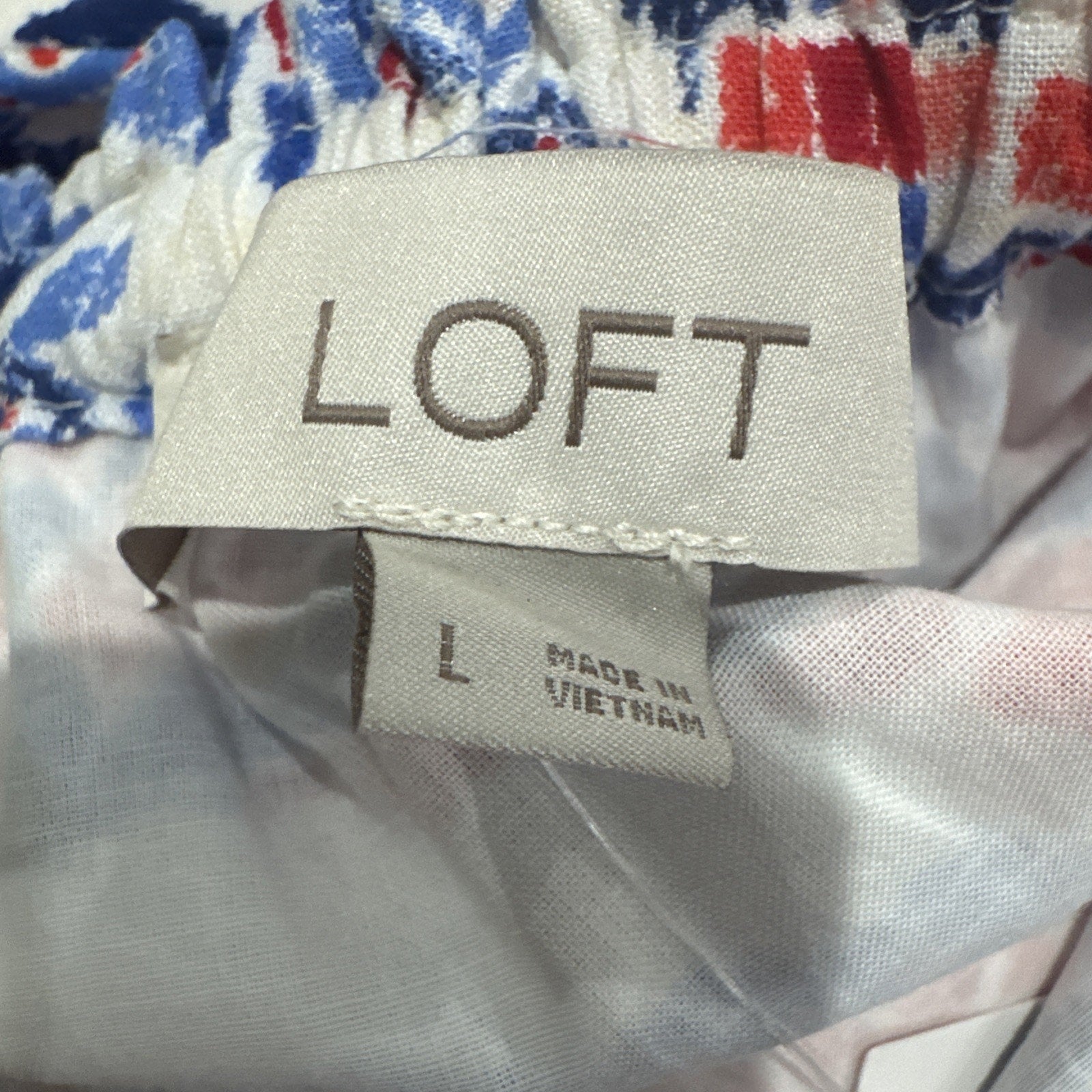 LOFT Floral Smocked Waist Dress L Puff Sleeve Tie Belt Boho Mini Cottagecore NWT