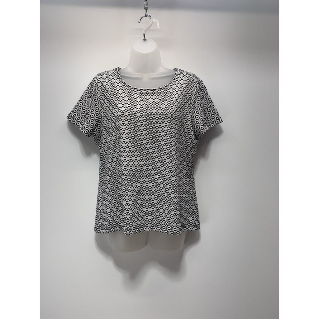 Calvin Klein Black White Zig Zap Logo Top Blouse Short Sleeve Women’s Large