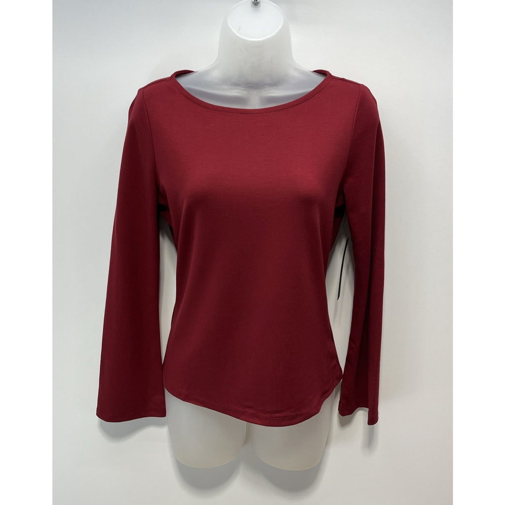 NWT Tahari Long Sleeve Shirt Women Small Red Scoop Neck Long Sleeve Solid Top