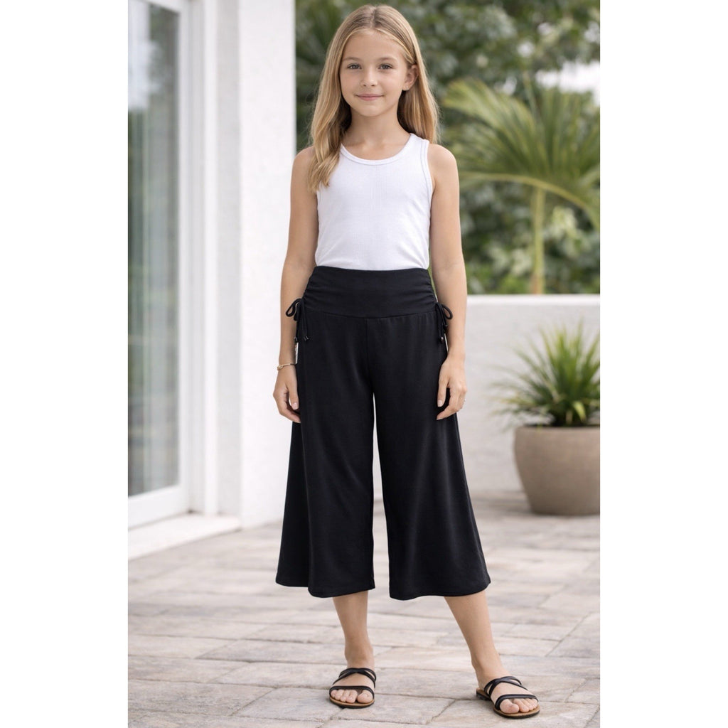 IZ Byer Black Wide Leg Pants Girls Medium 10-12 NWT Pull On Gaucho Culotte