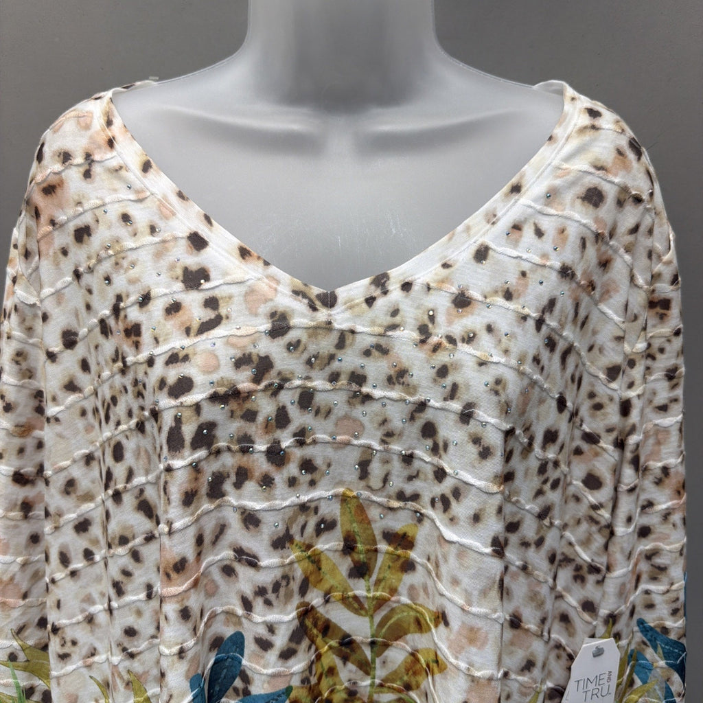 NWT Time and Tru Women's Floral Animal Print Rhinestones Tunic Top Plus XXL 22
