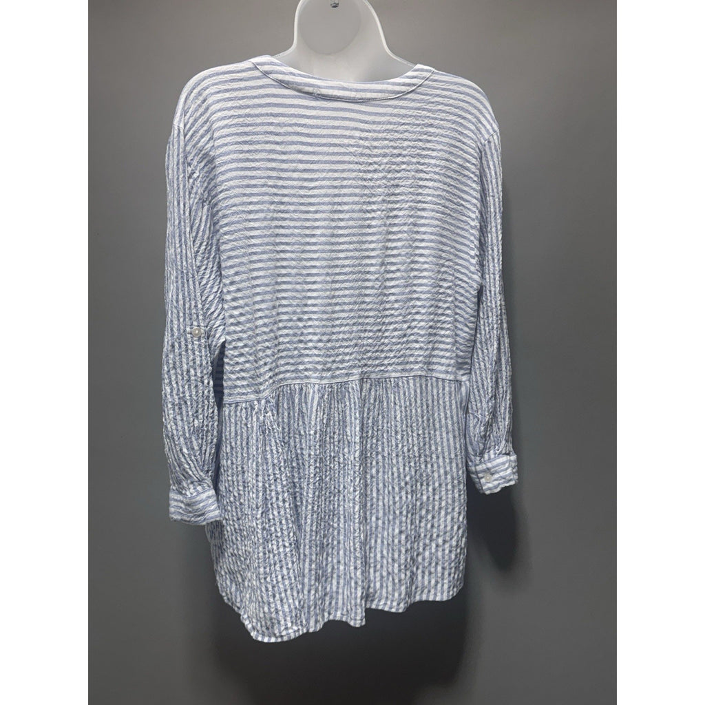 Jane Delancey High Low Women’s 1X Blue White Stripe Long Sleeve Top Coastal