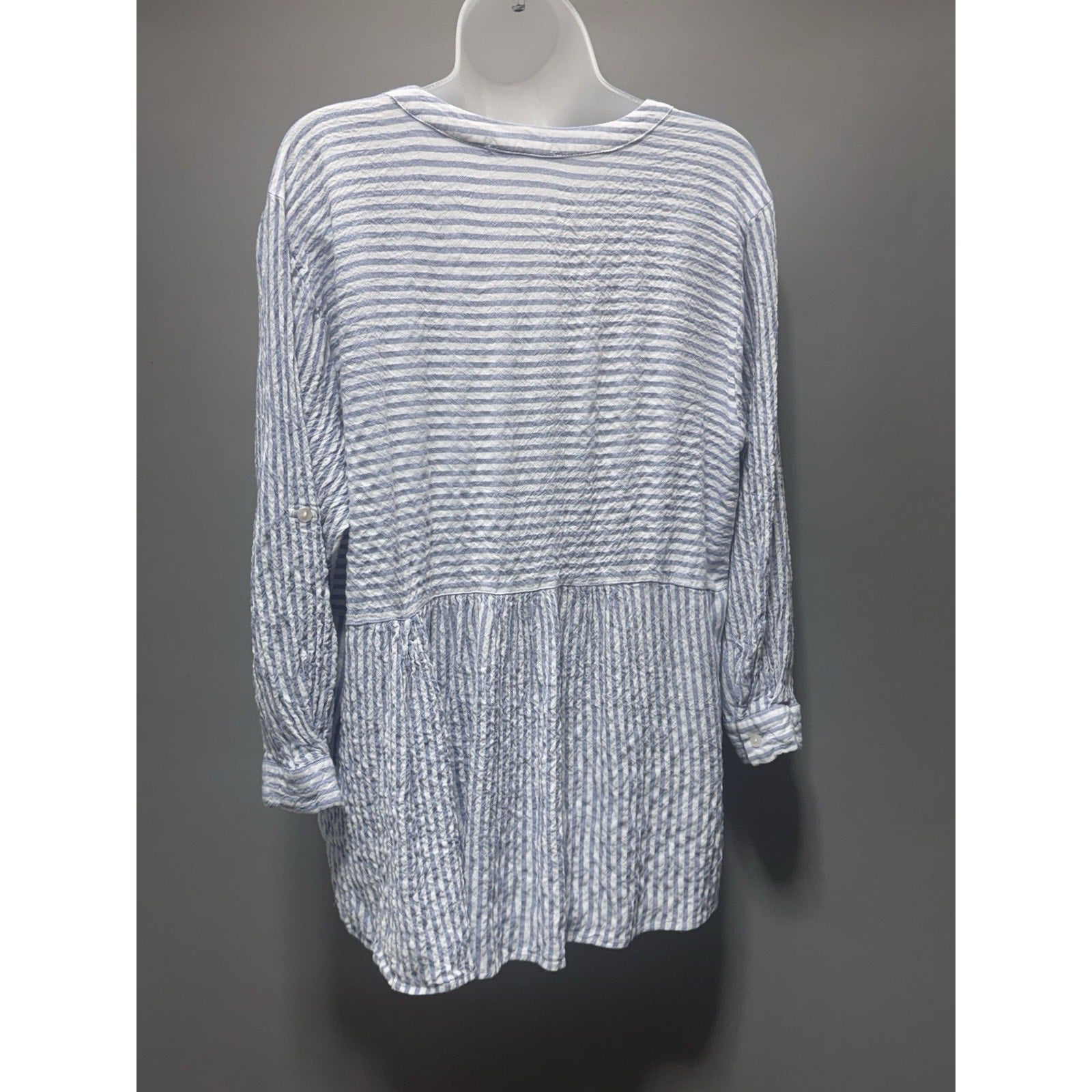 Jane Delancey High Low Women’s 1X Blue White Stripe Long Sleeve Top Coastal
