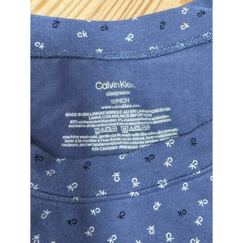 Calvin Klein Blue Logo Sleepwear Dress Short Sleeve Cotton Blend Women’s Size S