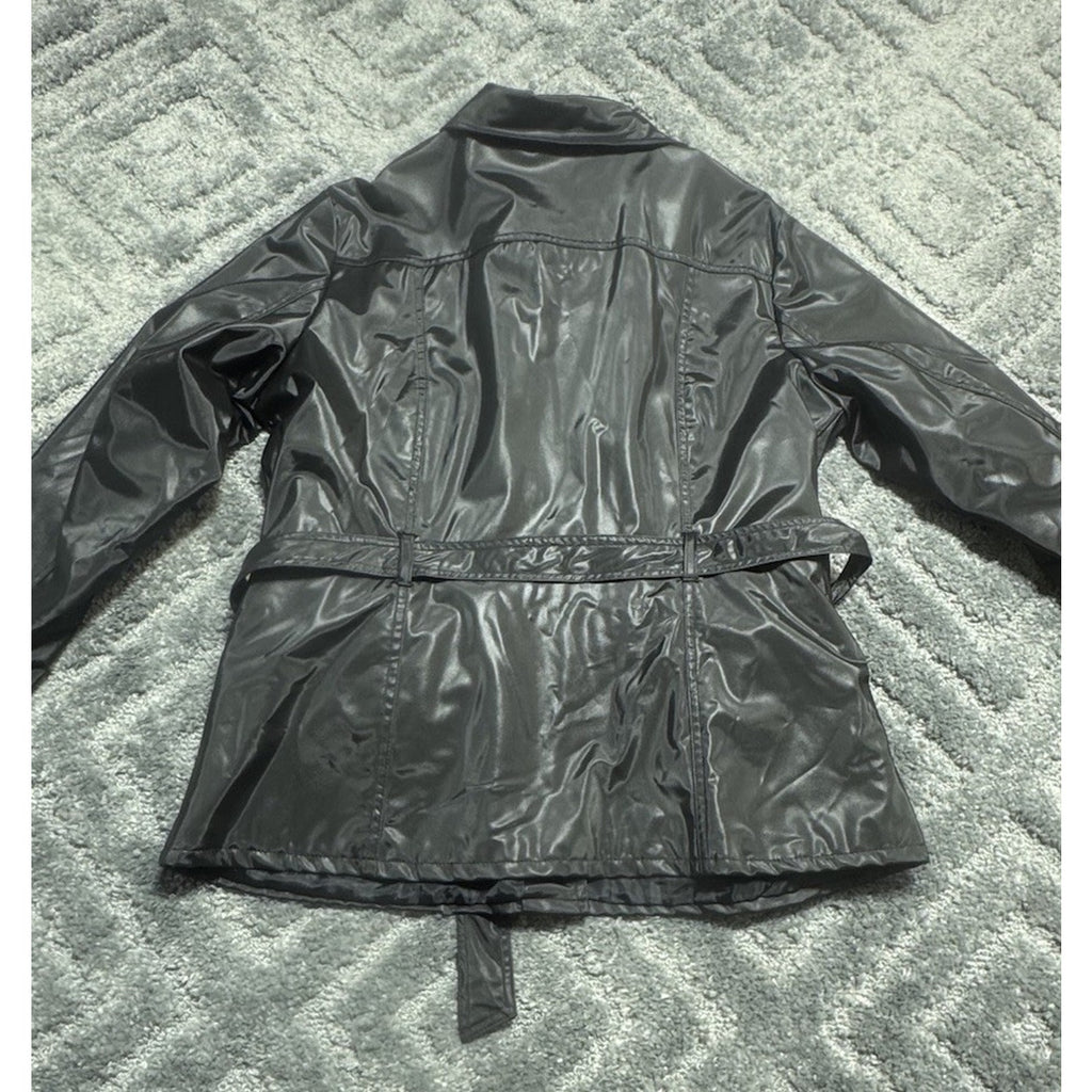 Highway Womens Trench Coat Faux Leather Full Zip Lined Black Size 1X