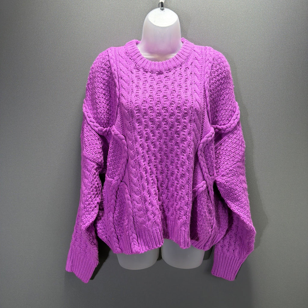 Altar'd State Sweater Womens L Orchid Cable Knit Oversized Crewneck Chunky NWT