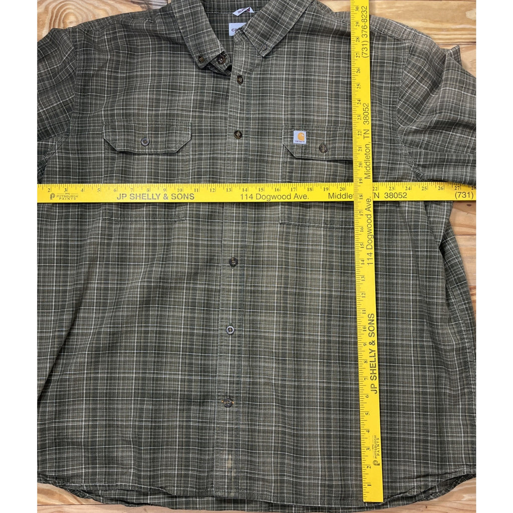 Carhartt Flannel Shirt Men's Size XL Heavyweight Cotton Plaid Original Fit Green