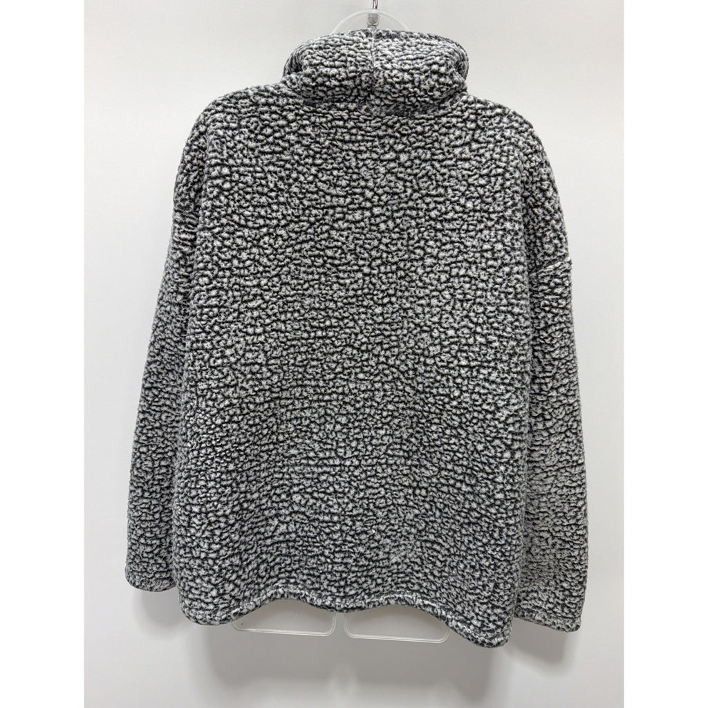 Eddie Bauer Womens XL Gray Fleece Cowl Neck High Pile Popcorn Sherpa Pockets