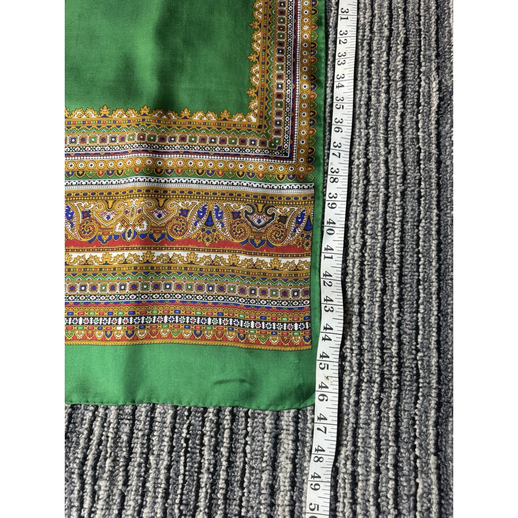 Vintage Burmel Scarf 100% Pure Silk Green Paisley Border Made in Japan 46”