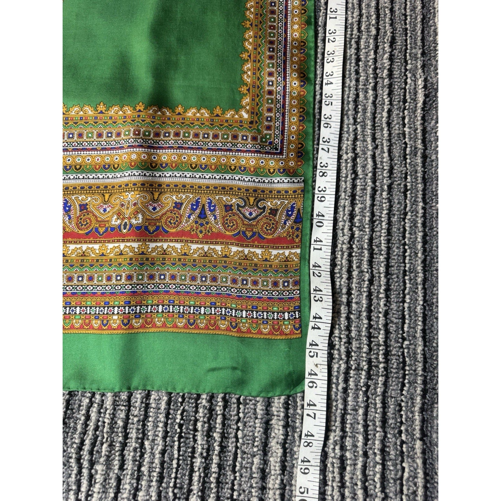 Vintage Burmel Scarf 100% Pure Silk Green Paisley Border Made in Japan 46”