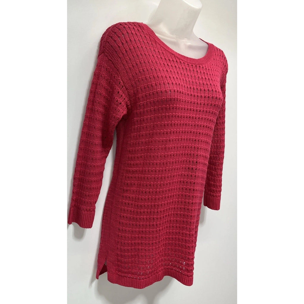 Talbots Women's Open Knit Sweater Long Sleeve Pink Petite Size PM
