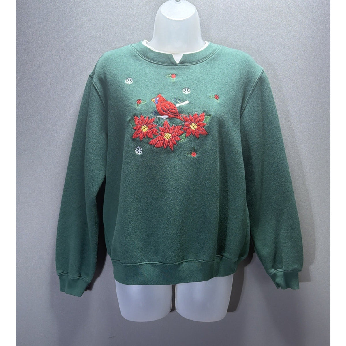 Vintage Baxter & Wells Christmas Cardinal Embroidered Soft Fleece Sweater Size M