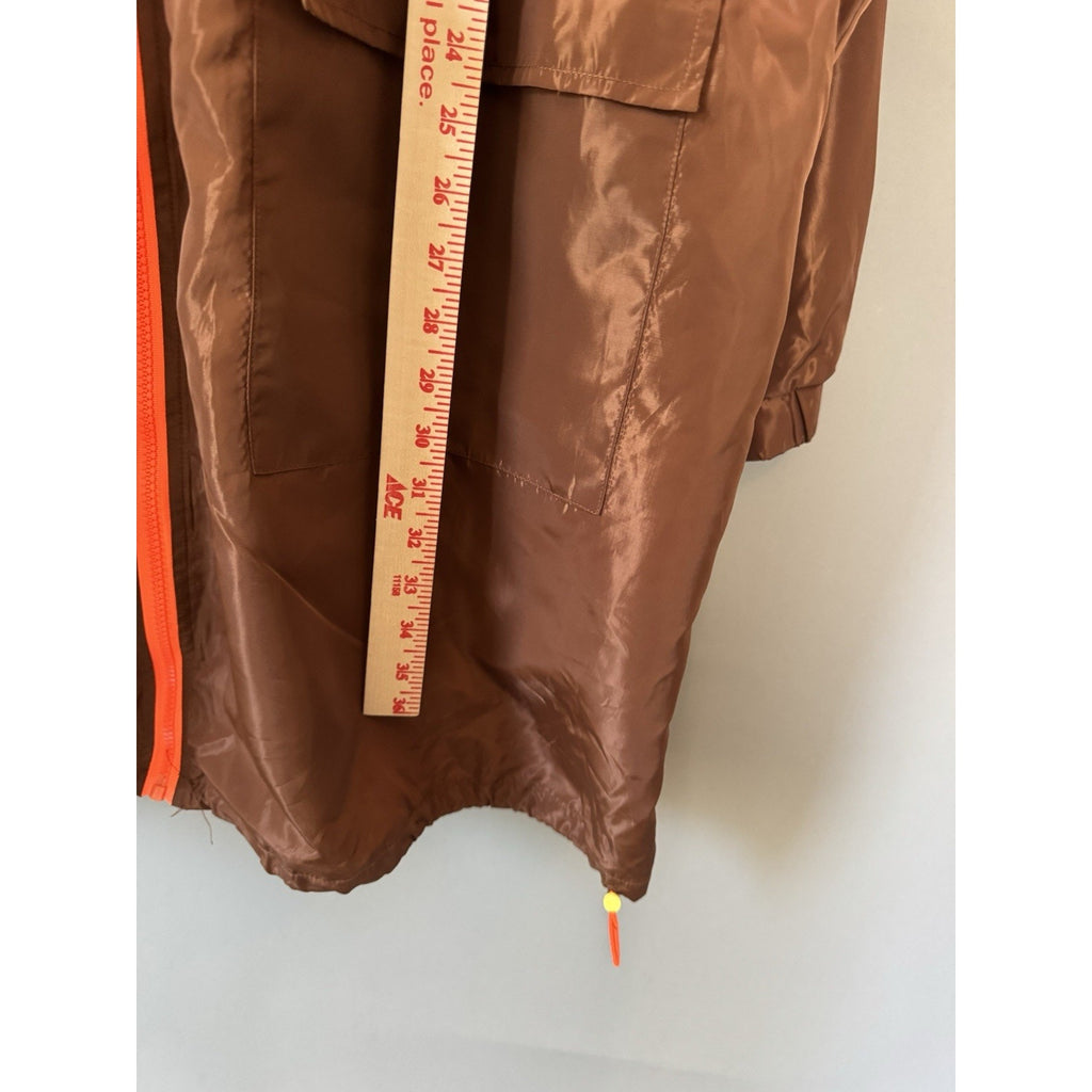 PrettyLittleThing Windbreaker Sheath Dress 3X Brown Orange Zip Long Rain Coat