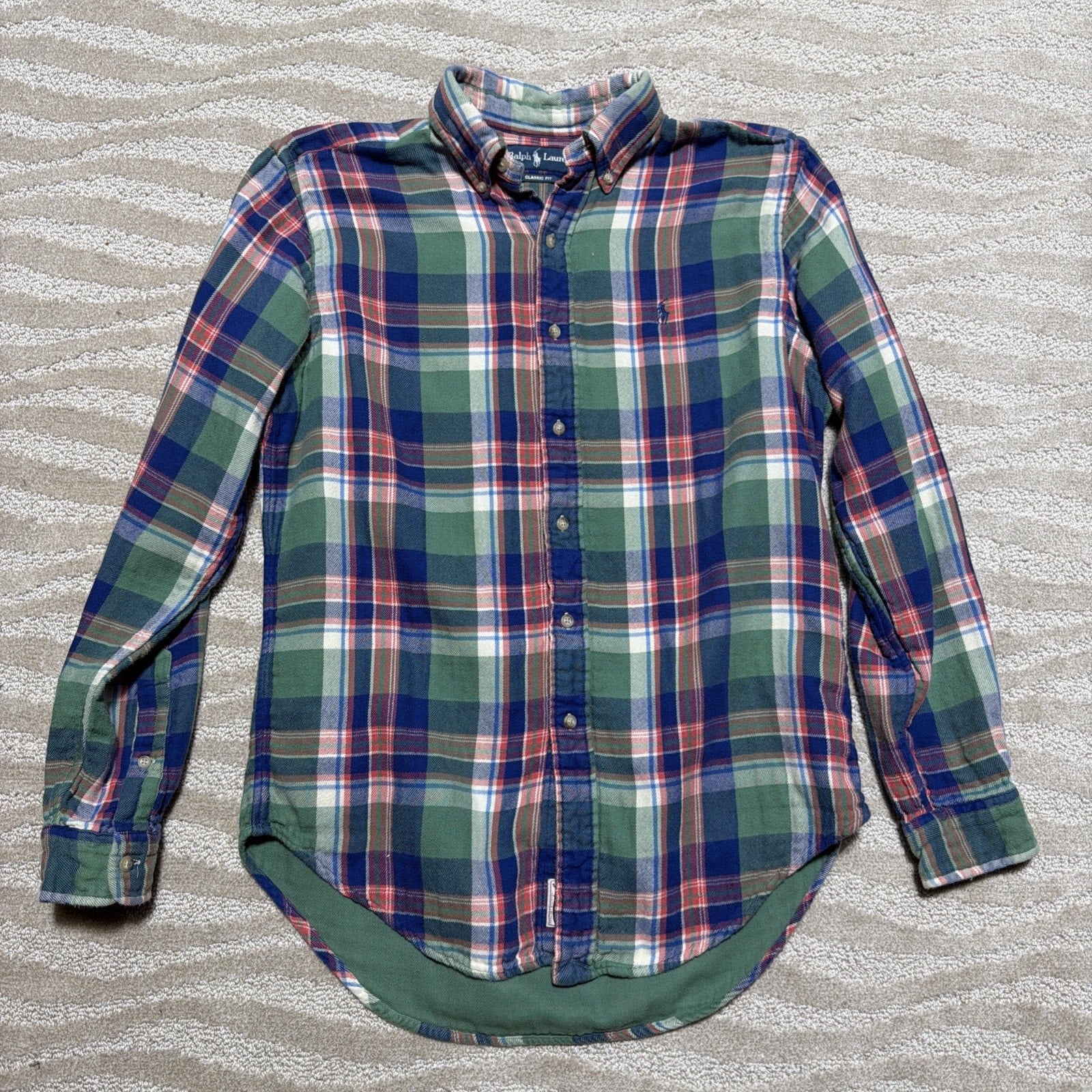 Ralph Lauren Mountain Equip 2 Layer Button Up Flannel Shirt Polo Men size M Vtg