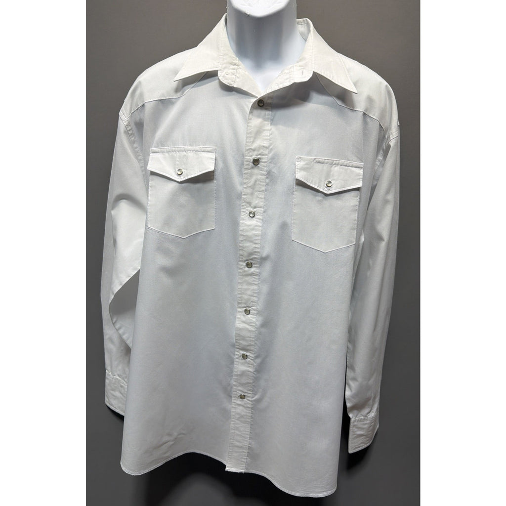 VTG Wrangler Shirt Mens XLT White Button Up Long Slv Western Rockabilly Pearl