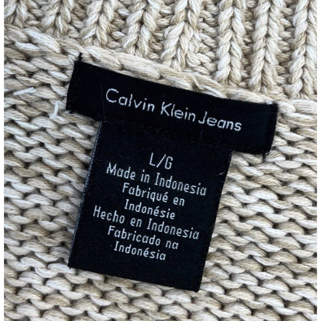 Calvin Klein Biege Single Button Knit Cardigan Large 100% Cotton