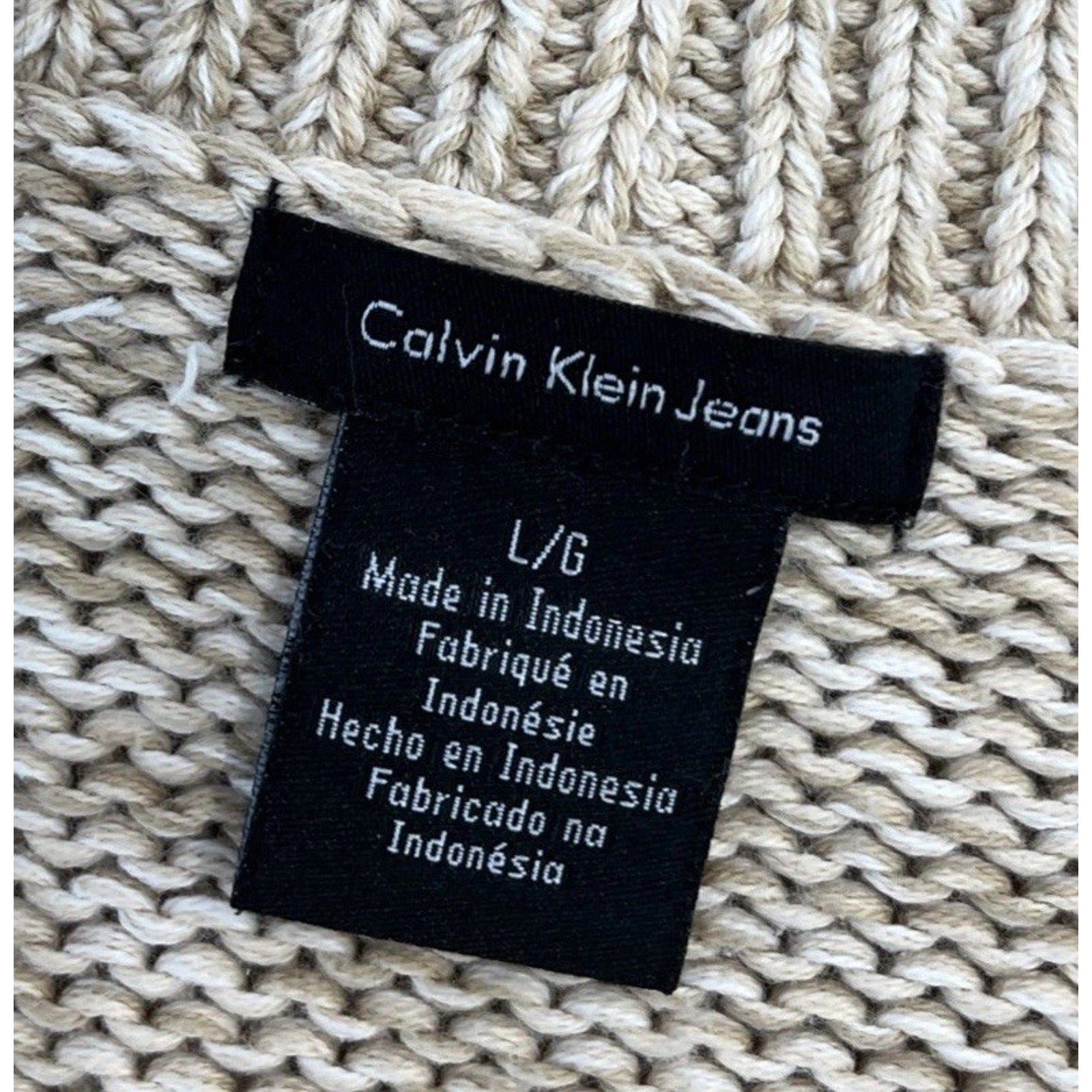 Calvin Klein Biege Single Button Knit Cardigan Large 100% Cotton