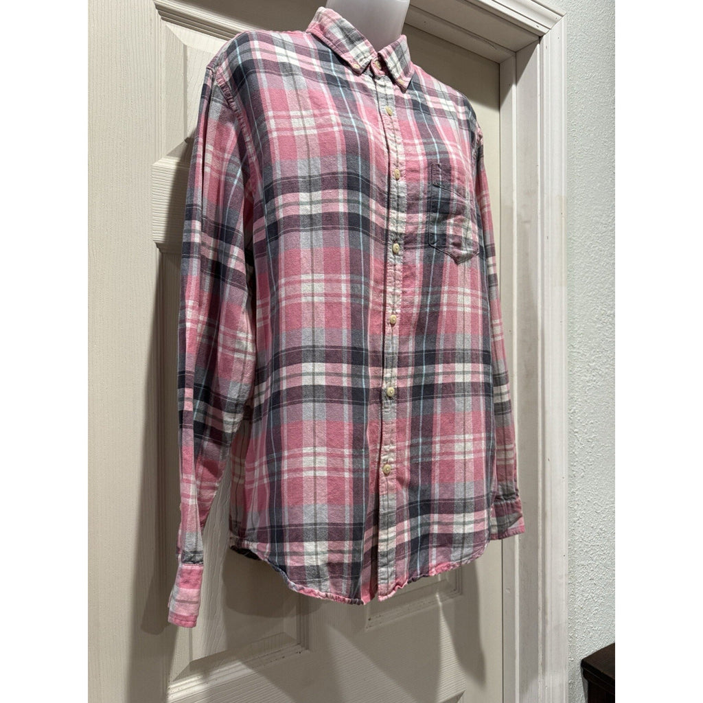 American Eagle Seriously Soft Pink Check Button Down Flannel Size Medium