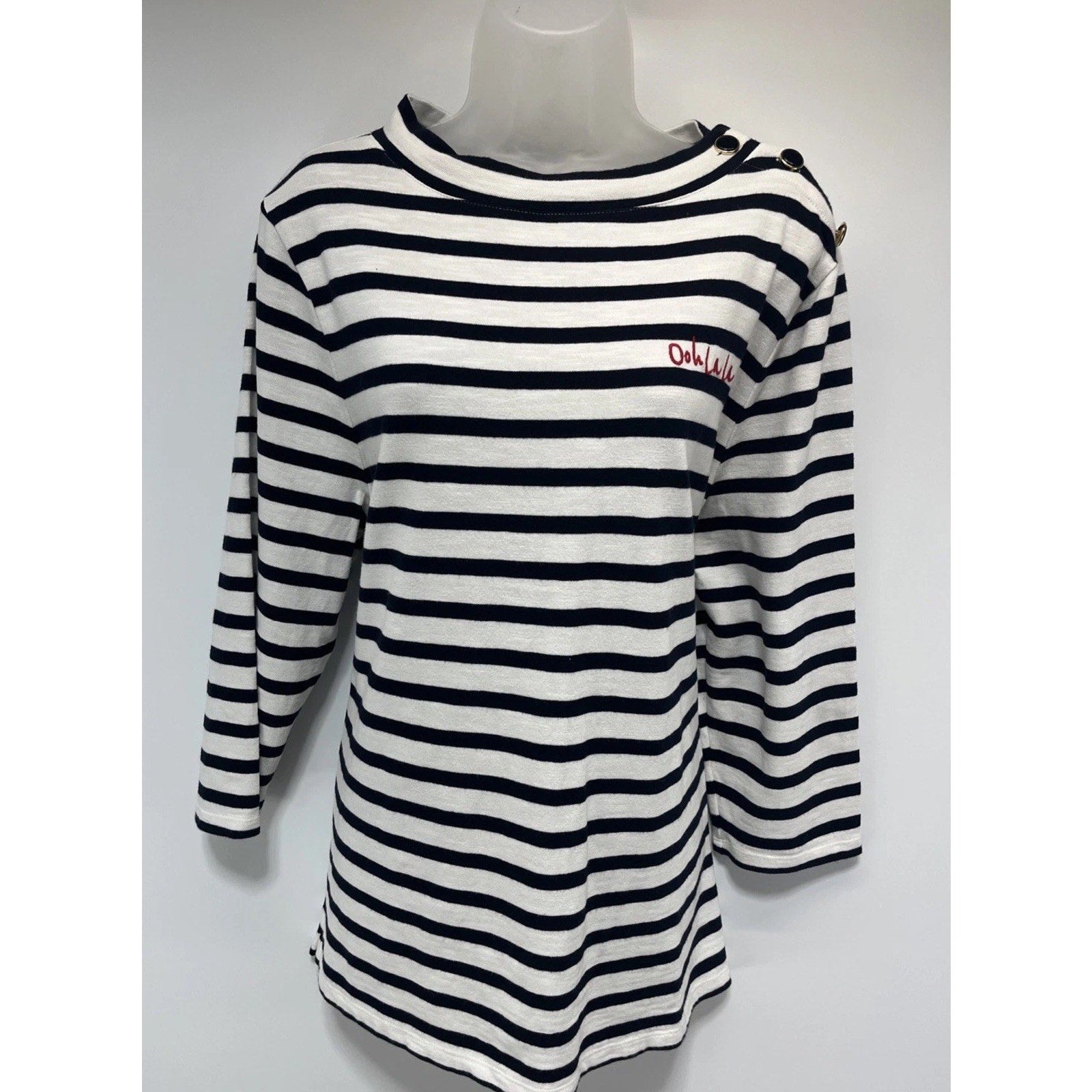 Talbots Top Womens XL Mock Neck Pullover Button Shoulder 3/4 sleeve Ooh LaLa