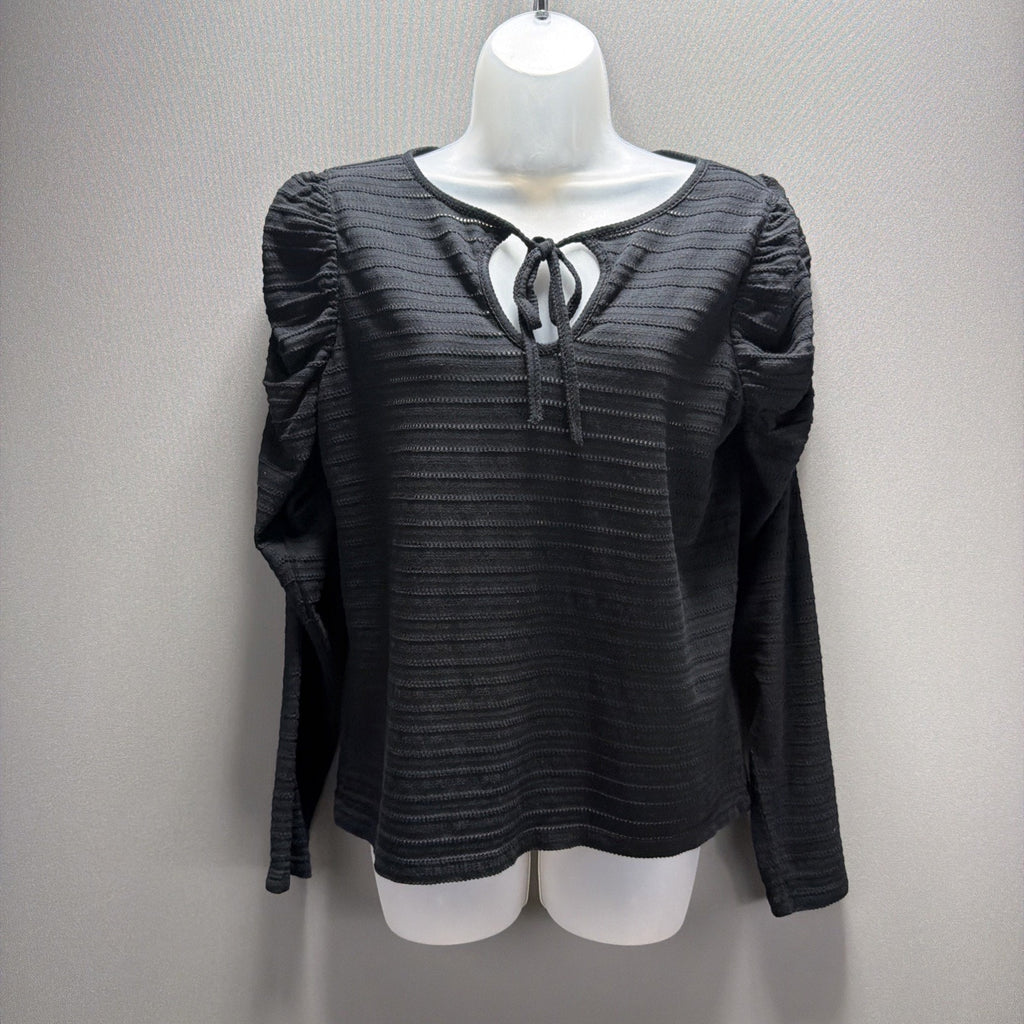 LOFT puff sleeve keyhole top blouse Black Size Small