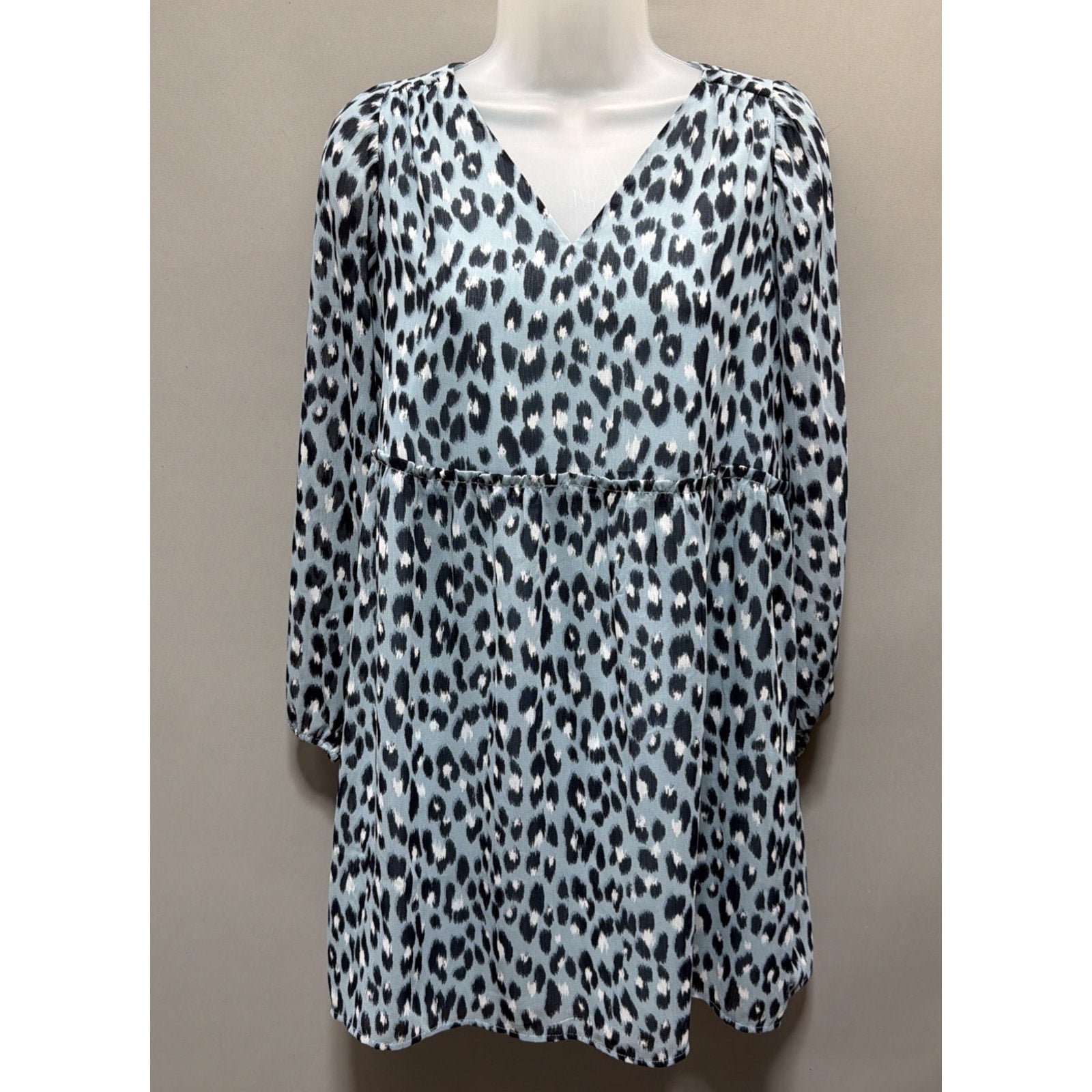 Loft Blue Leopard Print Puff Sleeve Mini Dress Size Petite XS Babydoll NWT