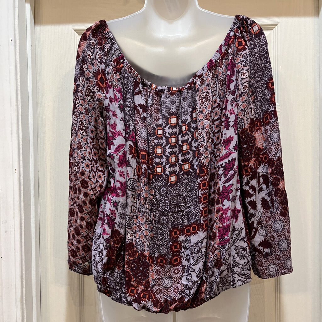 Knox Rose Shirt Women XL Maroon LongSleeve Boho Bohemian Bell Sleeve Crop