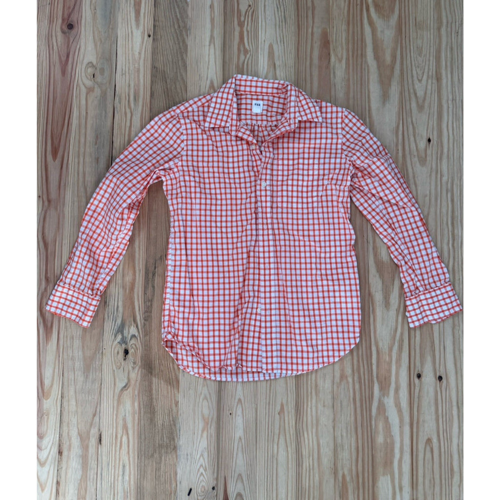 Gap Kids Orange Checkered Button Down Girls Size Large 10 Regular Cotton