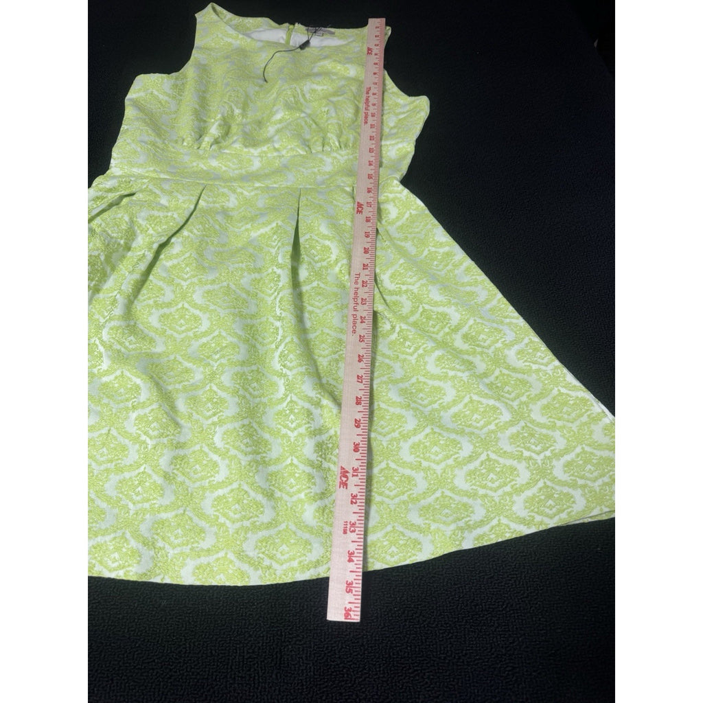 Patricia Delicato Lime Green White Jacquard Fit & Flare Dress Womens Large