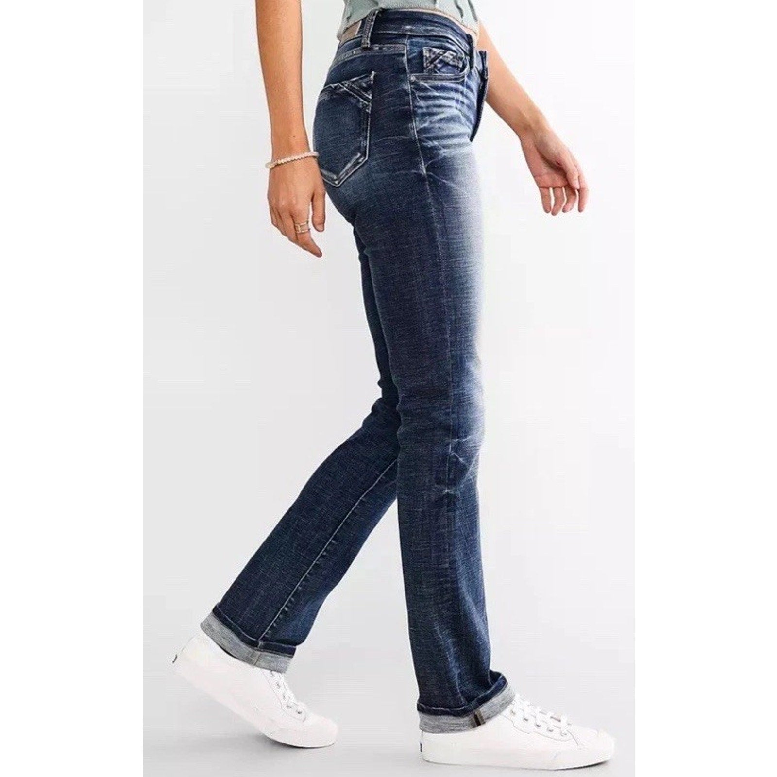 Buckle Black Women's Sz 26x34 Fit No. 53 Straight Leg Blue Denim Jeans Stretch