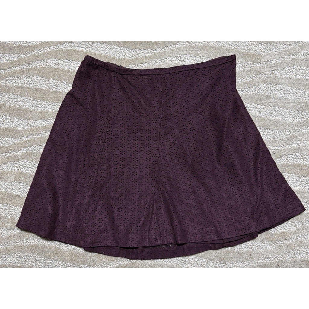 Express Burgundy Wine Purple Red Laser Cut Floral Flare Zip Up Mini Skirt Size 4