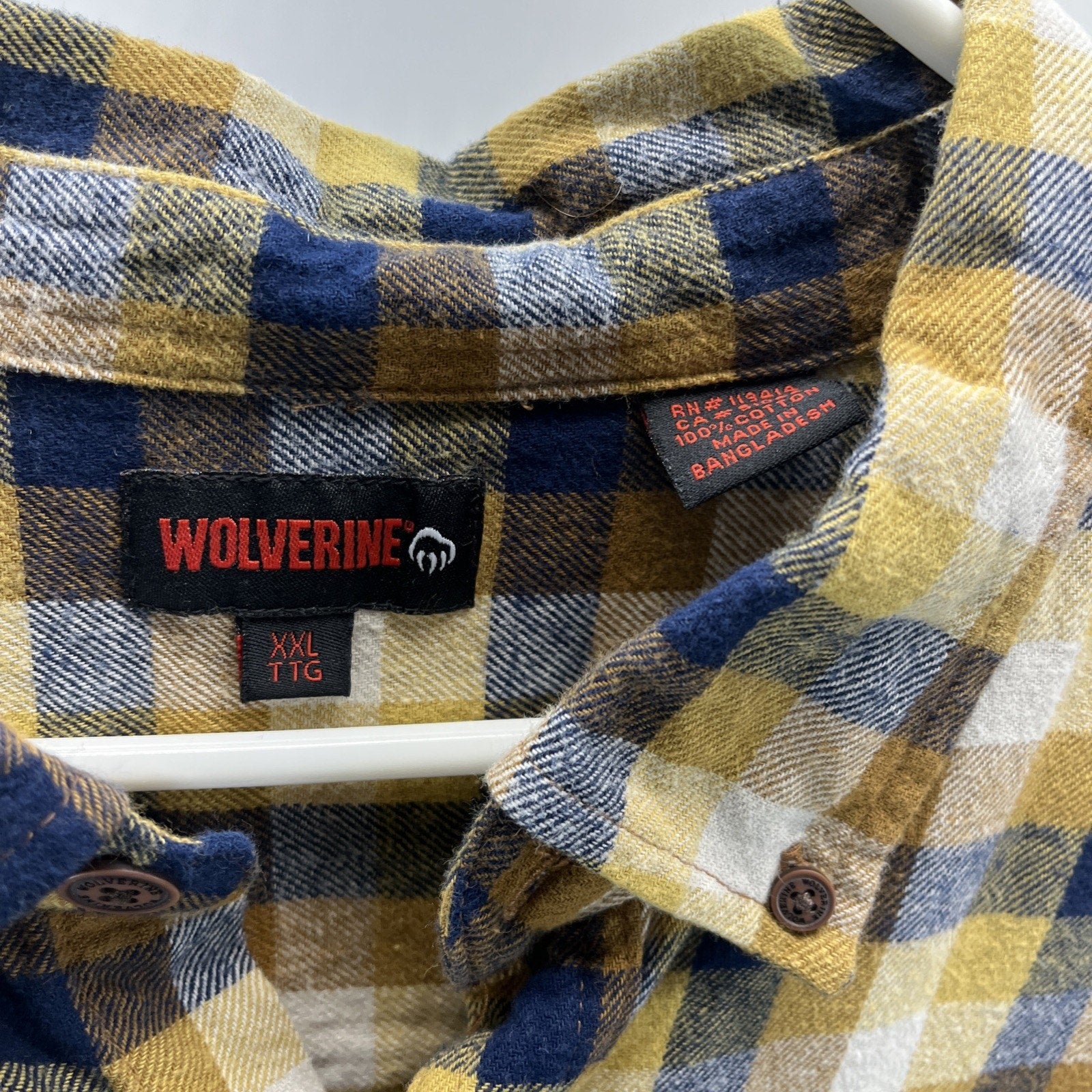 Wolverine Shirt Men's XXL Brown Plaid Cotton Flannel Button Down Outdoors