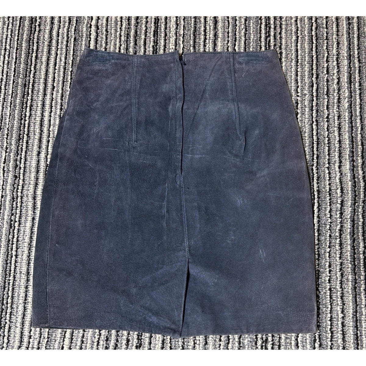 Vintage 90s Express Blue Mineral Suede Genuine Leather Lined Mini Skirt Size 5/6