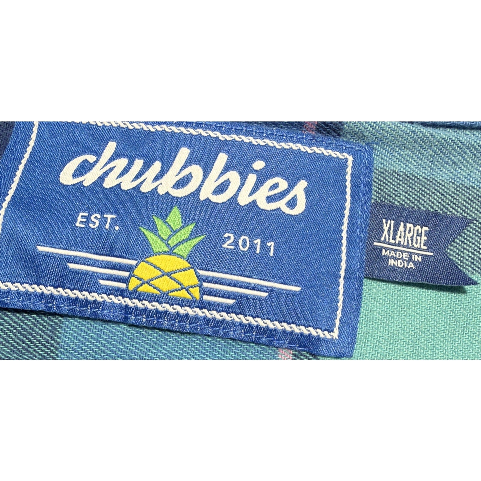 Chubbies Mens XL Blue Teal Plaid Button Down Long Sleeve Shirt Cotton Casual EUC