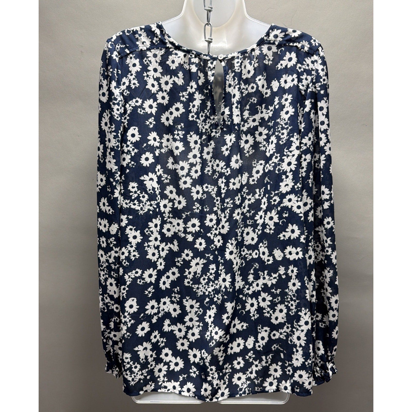 Women LOFT Shirts & Blouses | Floral Ruffle Cuff Blouse Deep Space Blue XL New