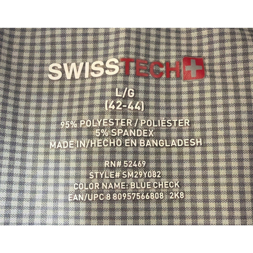 Swiss Tech Mens Snap Up Long Sleeve Shirt Blue Size Large Blue Check Pattern