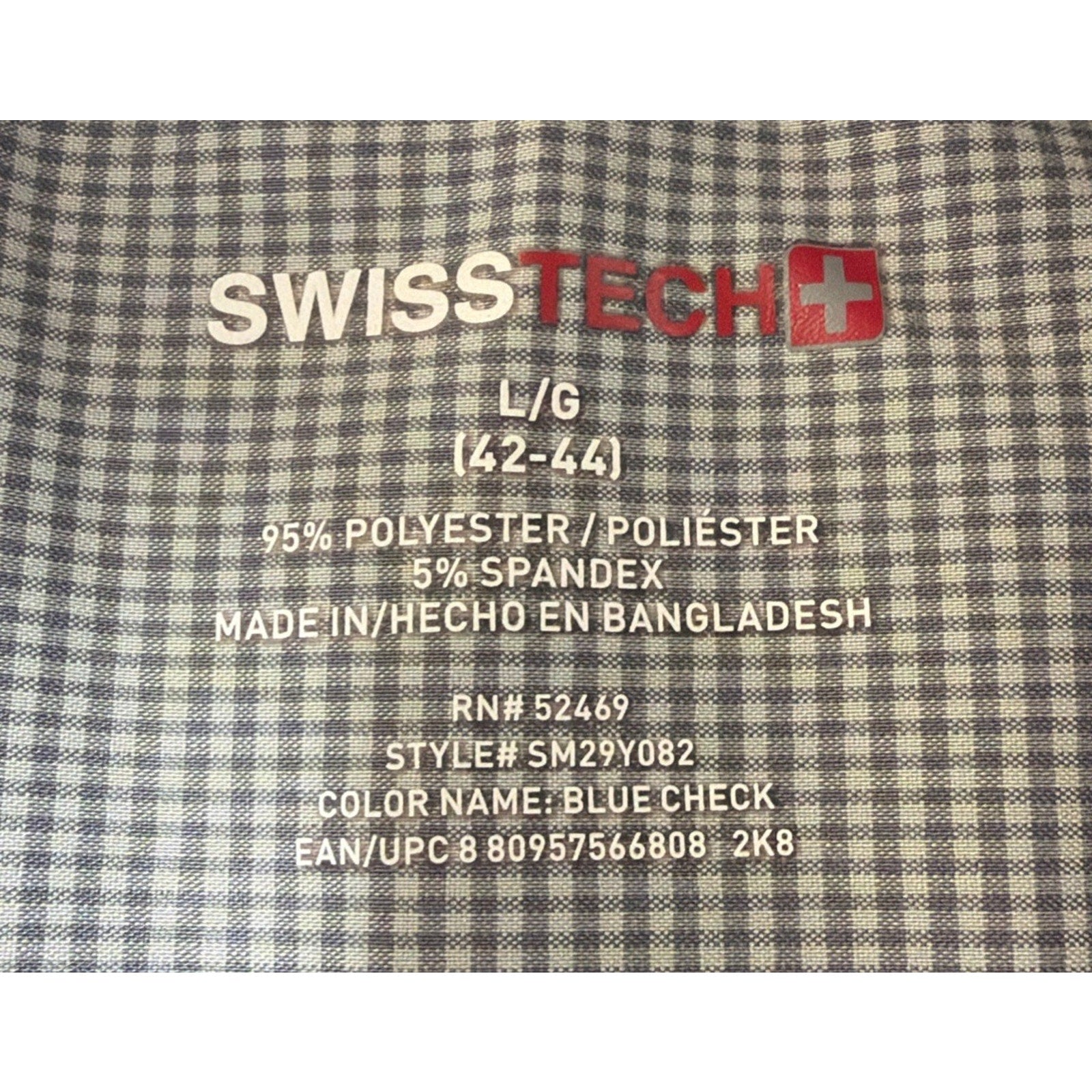 Swiss Tech Mens Snap Up Long Sleeve Shirt Blue Size Large Blue Check Pattern