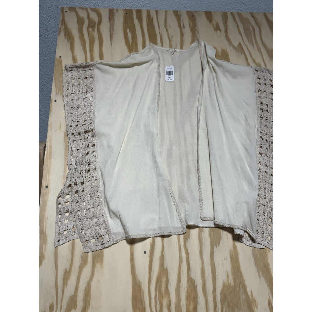 Krazy Kat Lace Kimono Cardigan XXL Beige Boho Open Front Crochet Trim Light New