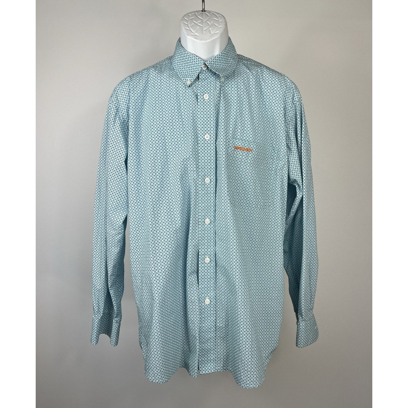 Mens Drover Cowboy Threads Size Medium Blue White Checkered Long Sleeve Button