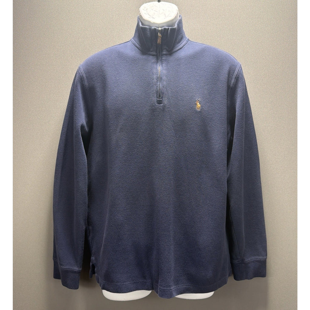 Polo Ralph Lauren estate rib Men 1/4 Zip Sweater Size Small Navy Blue Cotton