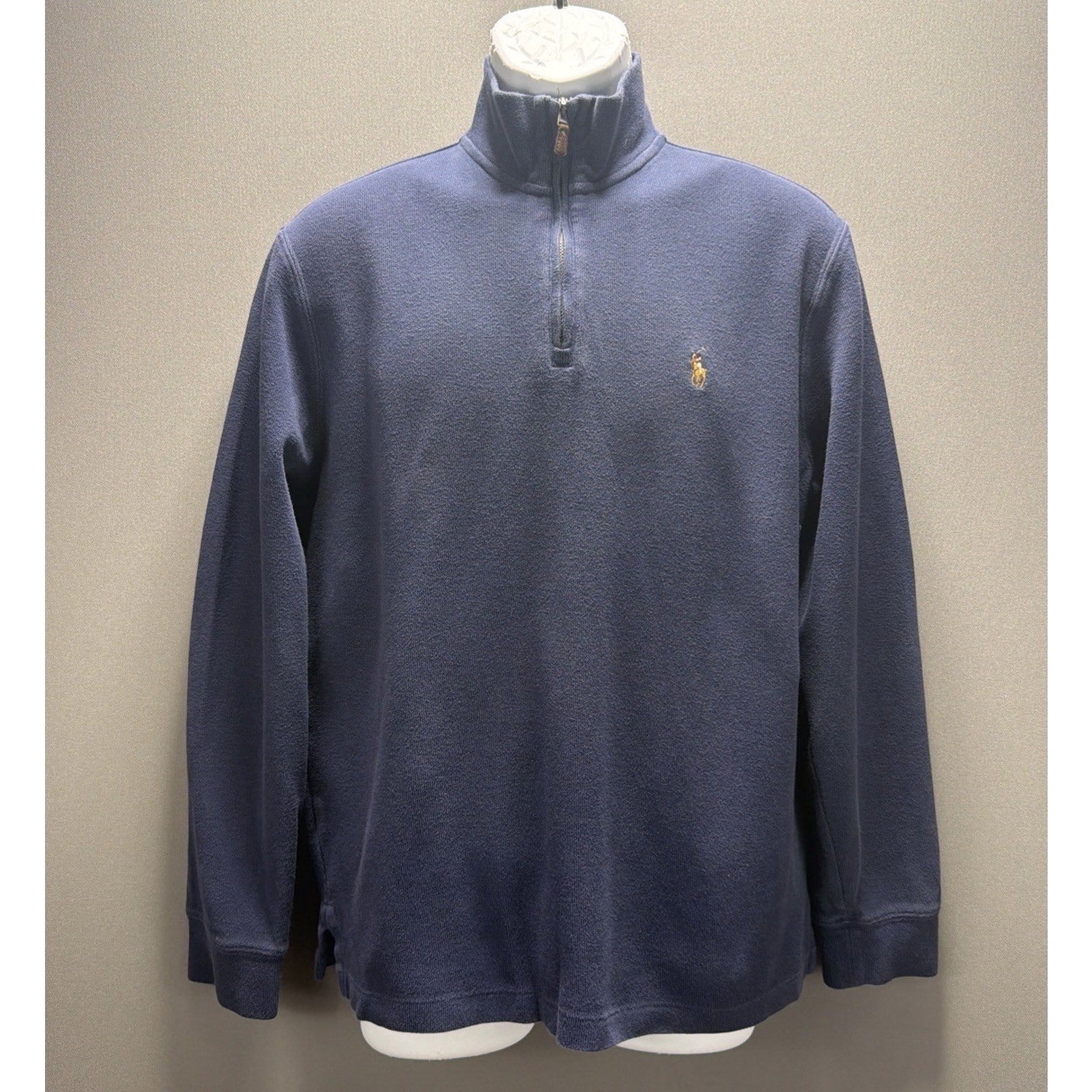 Polo Ralph Lauren estate rib Men 1/4 Zip Sweater Size Small Navy Blue Cotton
