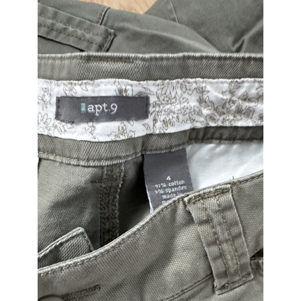 Apt.9 Women’s Khaki Green Cropped Capri Pants Stretch Size 4