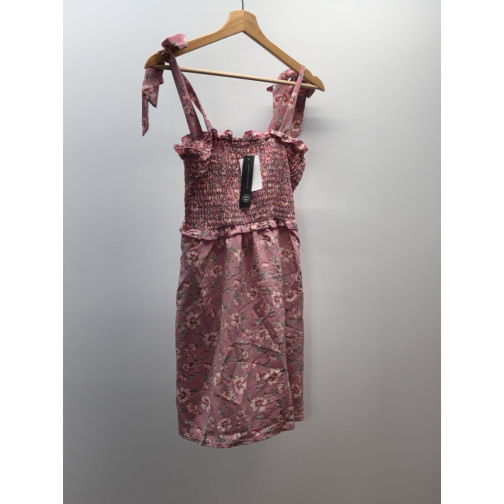 As U Wish Women’s Floral Pink Halter Bow Dress Size Medium Mini Pockets