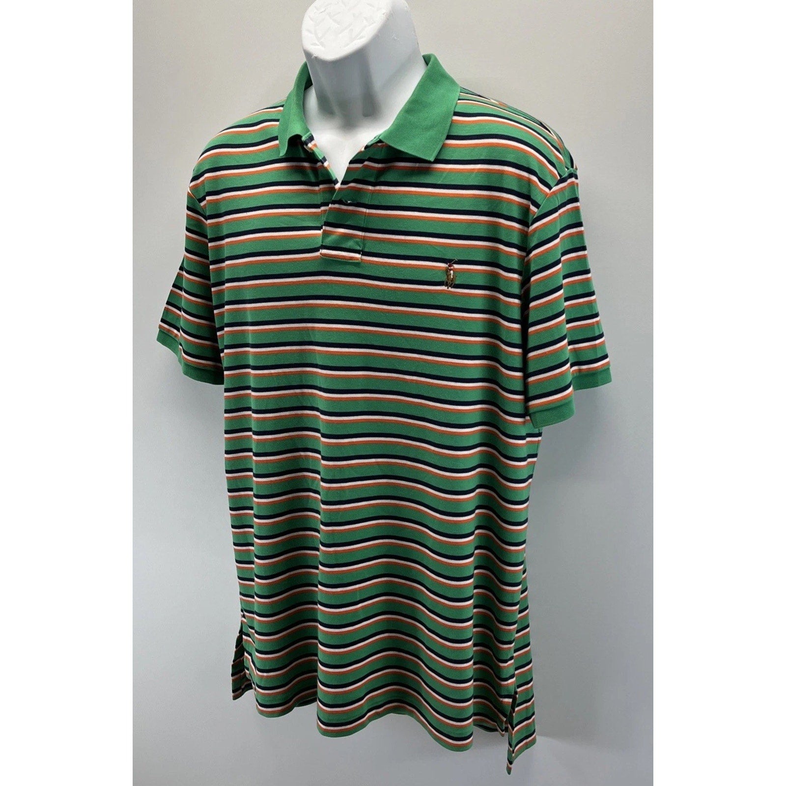 Polo Ralph Lauren Mens XL Green White Striped Pima Soft Touch Shirt Short Sleeve